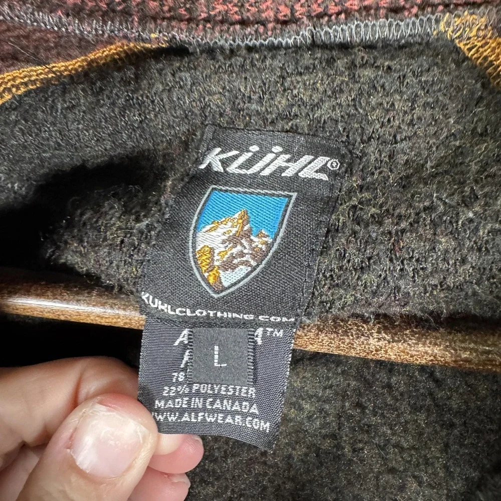 Kuhl Alfpaca Fleece Pullover Mens Large Gray Red‎ 1/4 Zip Hiking Sweater